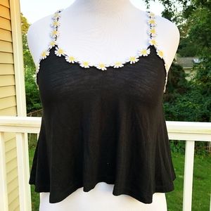 Poof! Black Daisy Festival Crop Top Tank